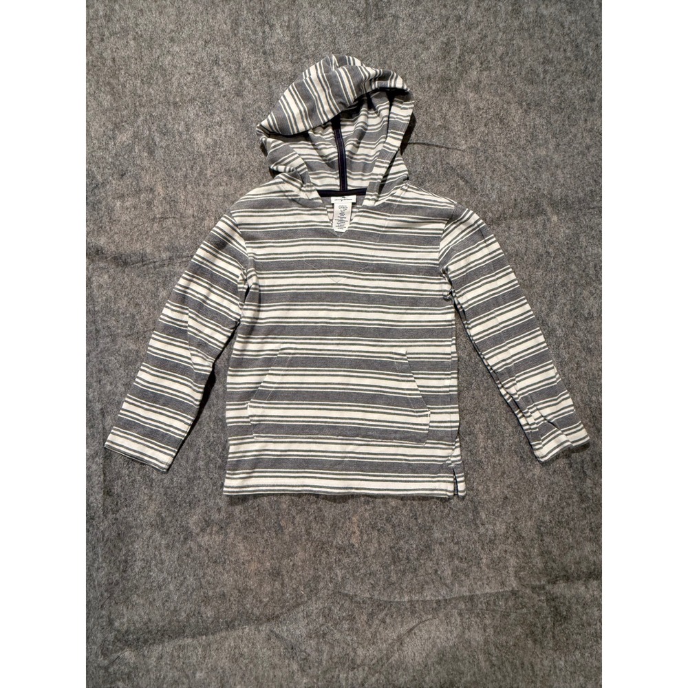 Tommy Bahama Kids Striped Hoodie Pullover Pocket Gray White Size M 7 8
